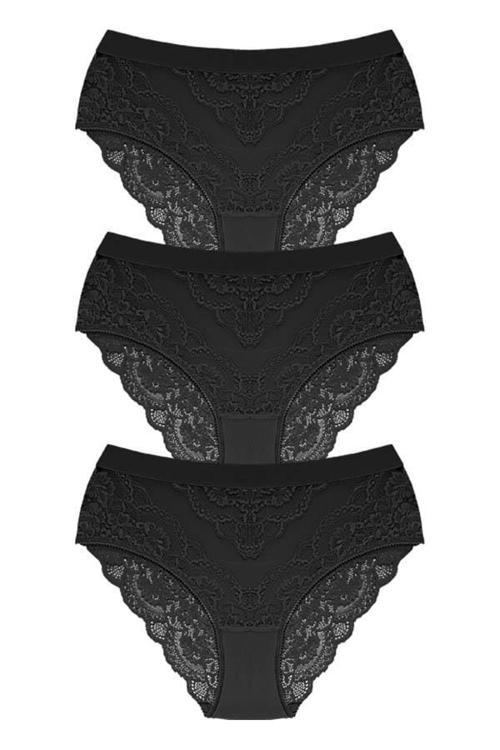 Dantelli Arkası Transparan Büyük Beden Bikini Külot 3'lü Paket-3