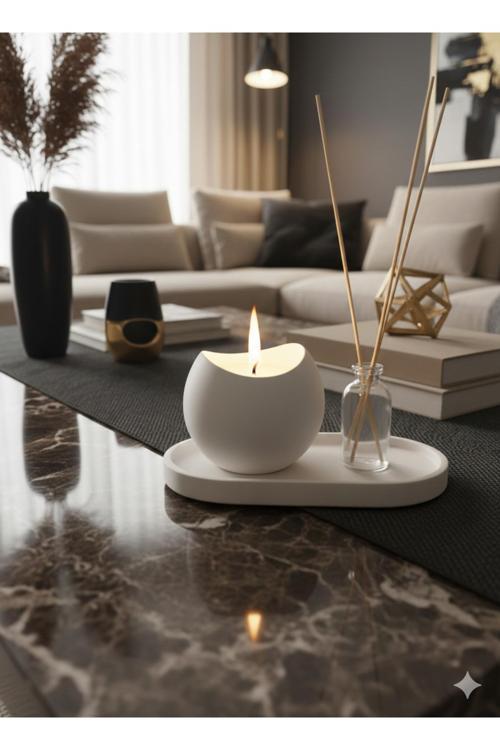 Dekoratif Fruit Fresh Kokulu Mum ve Oda Kokusu Seti | Sunum Altlıklı