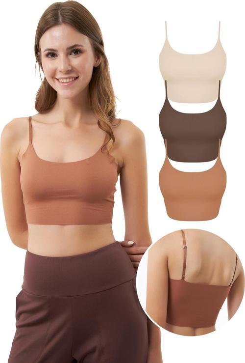 Ayarlanabilir İnce Askılı Lazer Kesim Crop Büstiyer 3'lü Paket-7