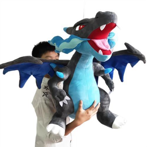 İthal Kumaş XXL Pokemon Mega Charizard X Ejderha Figür Peluş Oyuncak Uyku & Oyun Arkadaşı 120 cm.