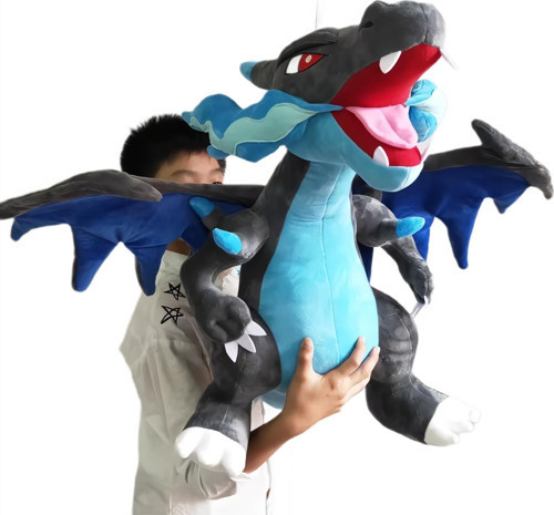 İthal Kumaş XXL Pokemon Mega Charizard X Ejderha Figür Peluş Oyuncak Uyku & Oyun Arkadaşı 120 cm.