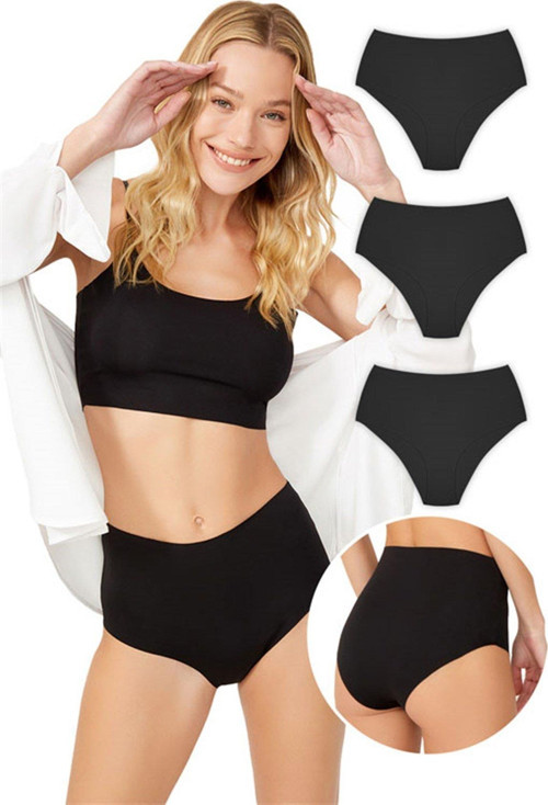 Yüksek Bel Basic Lazer Kesim Bikini Külot 3'lü Paket - 5