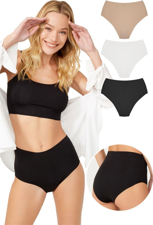 Yüksek Bel Basic Lazer Kesim Bikini Külot 3'lü Paket - 6