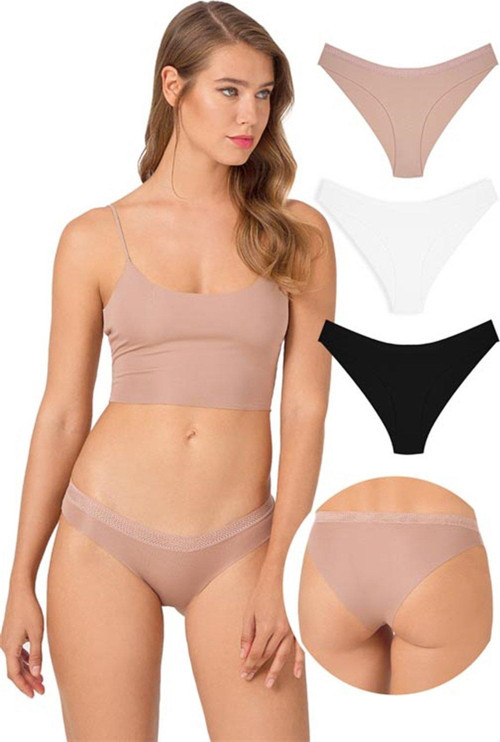 File Lastikli Lazer Kesim Bikini Külot 3'lü Paket - 3
