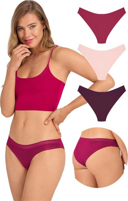 File Lastikli Lazer Kesim Bikini Külot 3'lü Paket