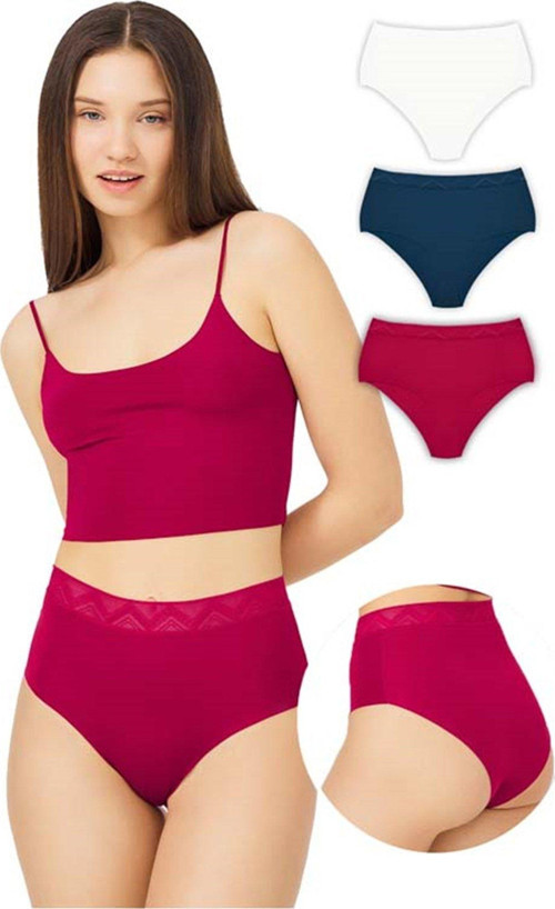 Basic Yüksek Bel Lazer Kesim Bikini Külot 3'lü Paket