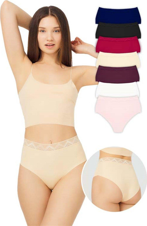 Basic Yüksek Bel Lazer Kesim Bikini Külot 7'li Paket - 2