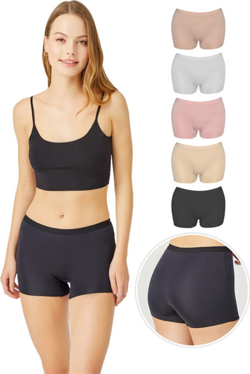 Basic Lazer Kesim Dikişsiz Kadın Boxer Külot 5'li Paket