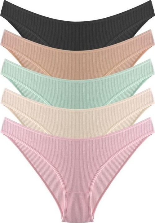 Kadın Pamuklu ve Likralı Fitilli Kaşkorse Bikini Külot 5'li Paket