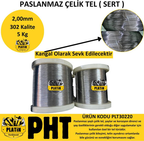 302 Kalite Paslanmaz Çelik Tel 2,00Mm ( Parlak ) 5 Kg