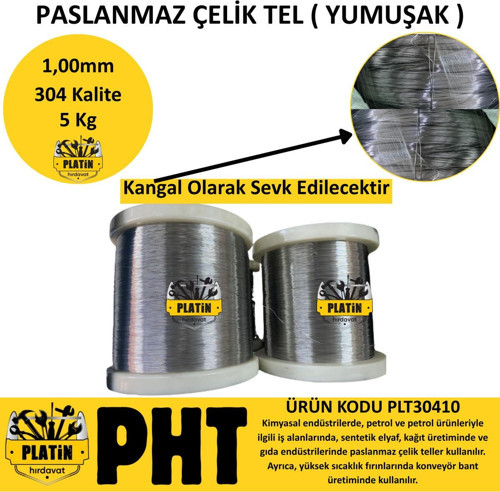304 Kalite Paslanmaz Çelik Tel 1,00Mm ( Yumuşak Parlak ) 5 Kg