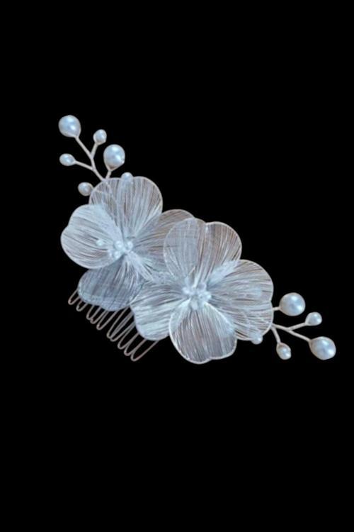 Incili Gelin Tokası, Çiçekli Gelin Aksesuarı, Tarak Toka, Boncuk Toka