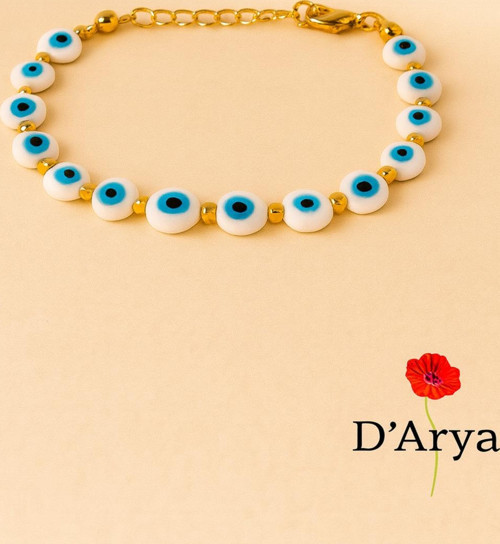 Dd487 Beyaz Gold Nazar Boncuklu Bileklik El Yapımı