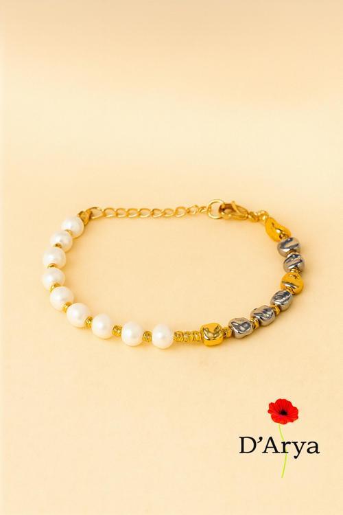 Dd486 İnci & Metal Dorika Boncuklu Bileklik El Yapımı