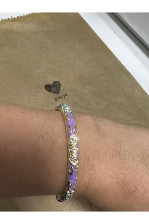 Dd498 Vintage Mor Taşlı Gold Mineli Kelepçe Bileklik