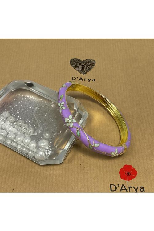 Dd491 Vintage Mor Çiçekli Mineli Desenli Gold Kelepçe Bileklikbe