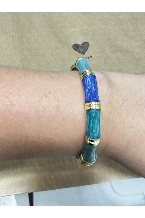 Dd501 Vintage Mavi Tonlu Gold Kelepçe Bileklik