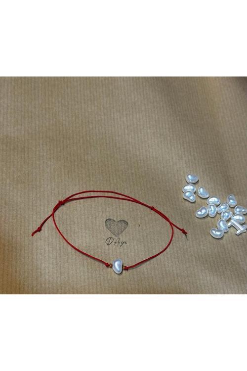 Dd286 Kırmızı İpli Kalp İnci Bileklik