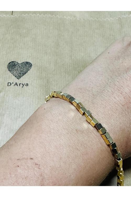 Dd488 Gold Kare Küp Boncuklu Bileklik El Yapımı