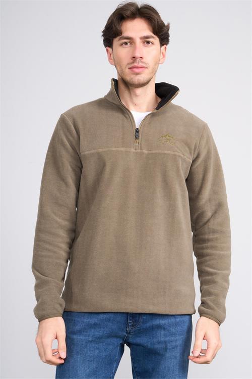 Çetinkaya Mentality 4491 Erkek Dik Yaka Yarım Fermuarlı Polar Sweatshirt Haki