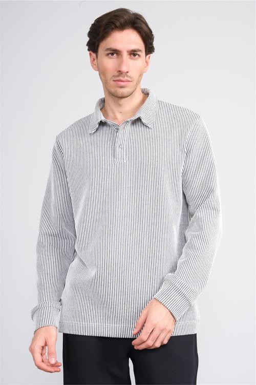 Çetinkaya Mentality 4410 Erkek Polo Yaka Su Yolu Sweatshirt Siyah