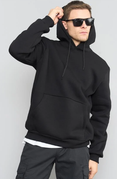 Çetinkaya Mentality 3035 3 İp Kapşonlu Siyah Sweatshirt