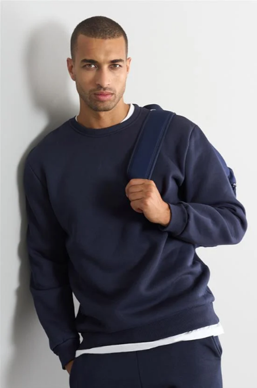 Çetinkaya Mentality 3036 3 İp Bisiklet Yaka Lacivert Sweatshirt