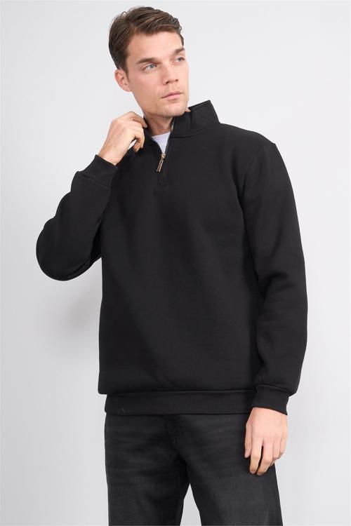 Çetinkaya Mentality 3907 3 İp Dik Yaka Siyah Sweatshirt
