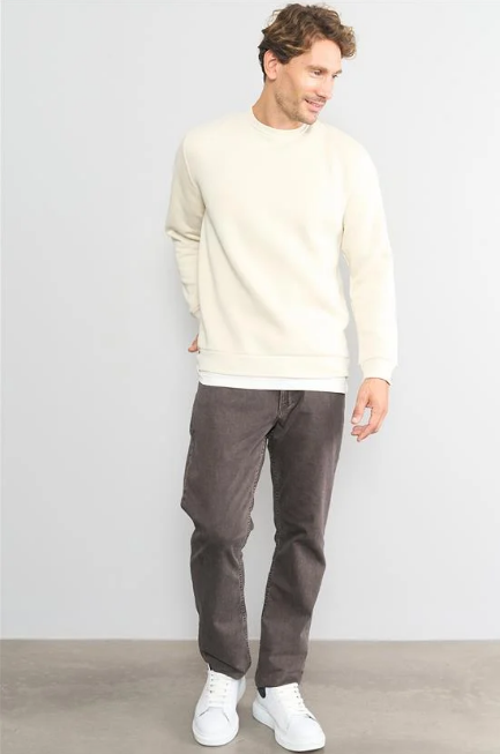 Çetinkaya Mentality 3036 3 İp Bisiklet Yaka Taş Sweatshirt