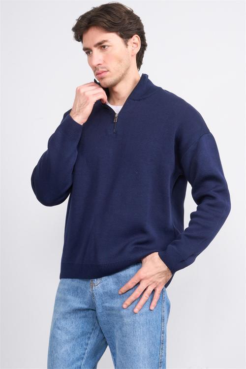 Çetinkaya Mentality 5292 Fermuarlı Dik Yaka 2/35 Akrilik Triko Lacivert