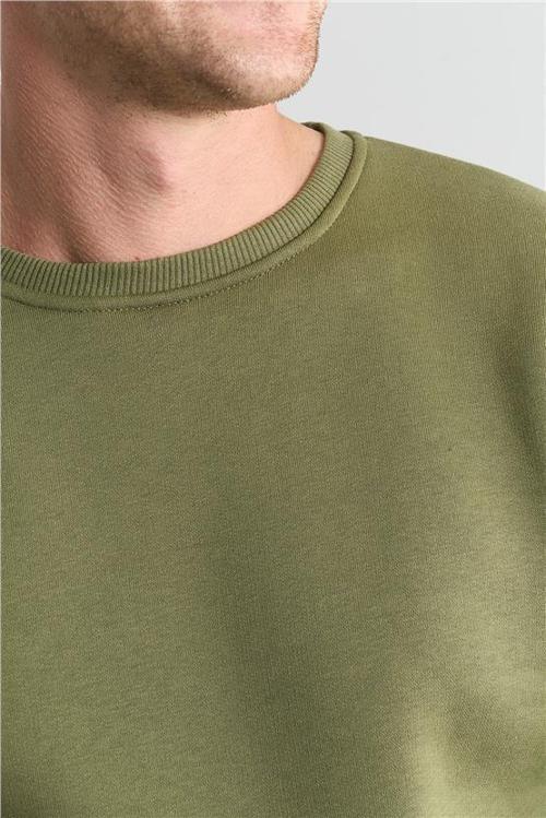 Çetinkaya Mentality 3036 3 İp Bisiklet Yaka Haki Sweatshirt