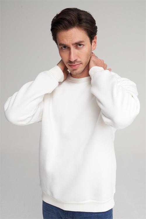 Çetinkaya Mentality 3036 3 İp Bisiklet Yaka Krem Sweatshirt