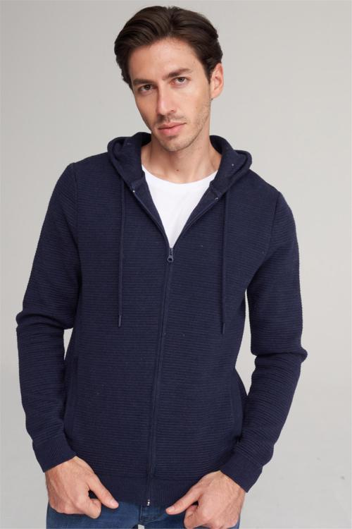 Çetinkaya Mentality 5148 Kapşonlu Regular Triko İndigo Antrasitmelanj