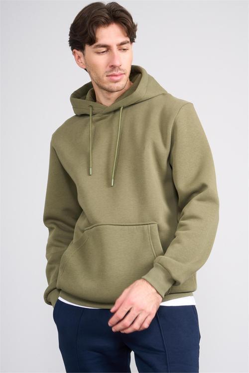 Çetinkaya Mentality 3035 3 İp Kapşonlu Haki Sweatshirt