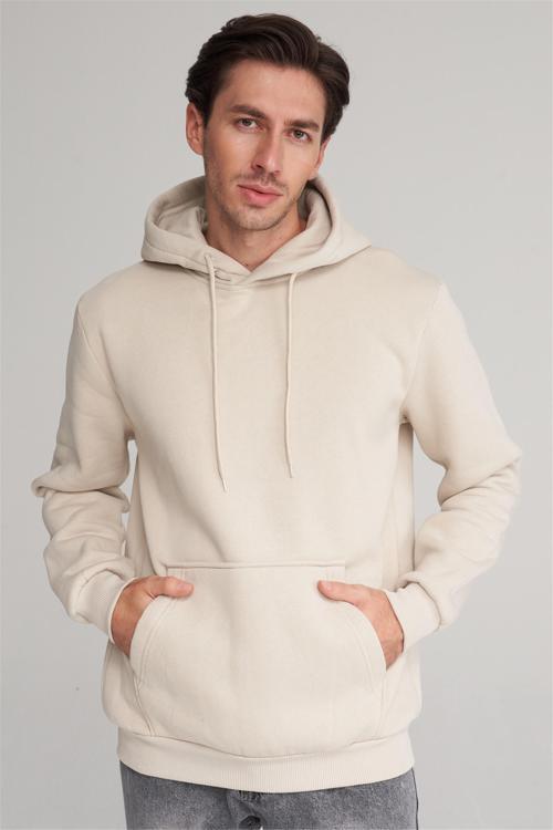 Çetinkaya Mentality 3035 3 İp Kapşonlu Krem Sweatshirt