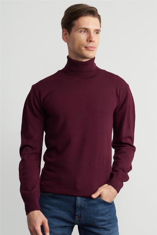 Çetinkaya Mentality 3177 Balıkçı Yaka Basic Triko Mürdüm