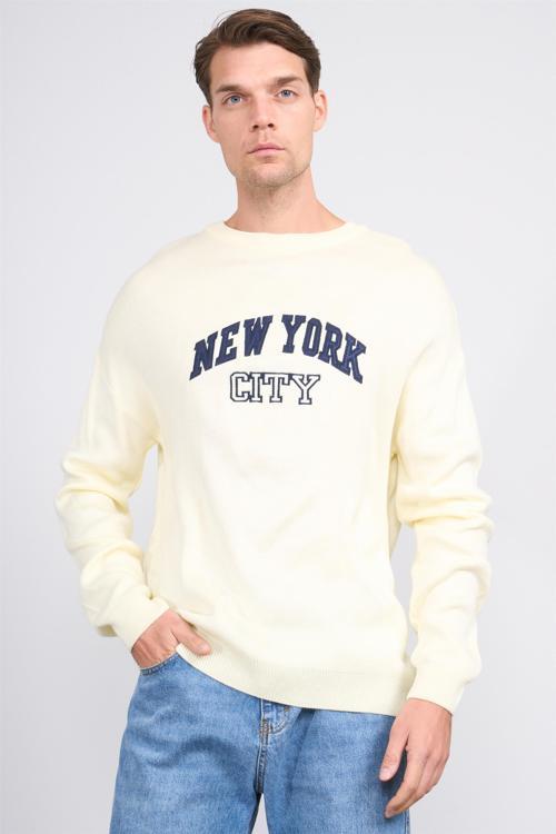 Çetinkaya Mentality 5256 Erkek Bisiklet Yaka Nakışlı 2/35 Akrilik Triko Krem