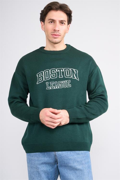 Çetinkaya Mentality 5262 Erkek Bisiklet Yaka Nakışlı 2/35 Akrilik Triko Zümrüt