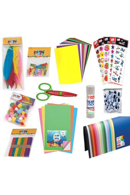 Anaokulu Etkinlik Set-Sticker,Tüy,Mandal,Makas,Eva,Fon Kartonu,Elişi Kağıdı,Oynargöz,Çubuk,Stick