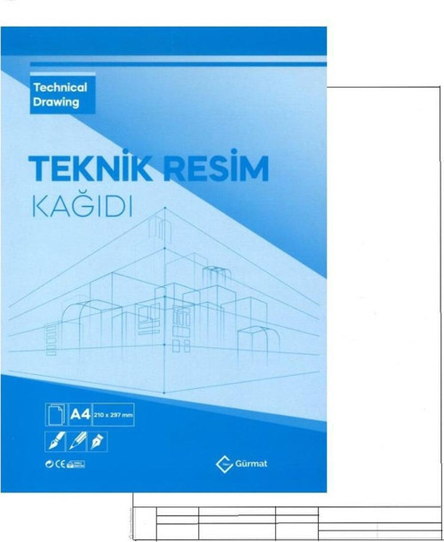 A4 Teknik Resim Defteri Dik 40 Yaprak Antetli A-4 Teknik Resim Defteri 1 Adet
