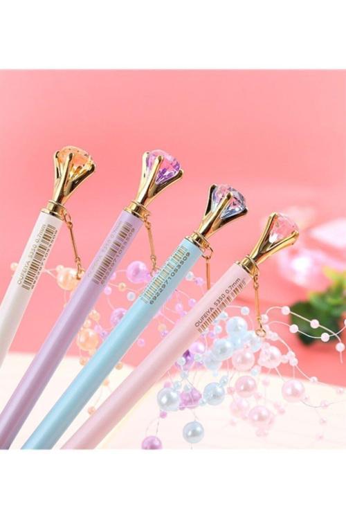 Elmas Taşlı Metal Tüylü Boncuklu Versatil Kalem E.K