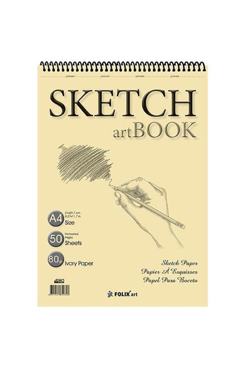 Folıx Art Sketchbook Ivory Spiralli A4 Çizim Ve Eskiz Defter 50 Yaprak 90Gr.