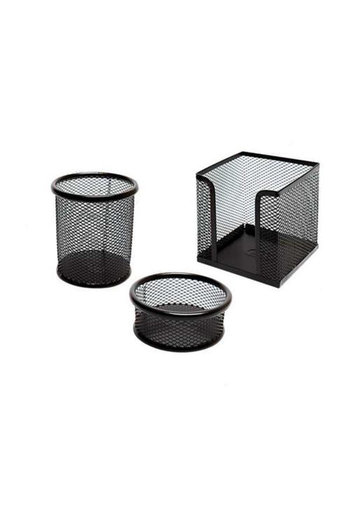 Offıcelıne Metal Tel Masa Üstü 3Lü Set ( Kalemlik-Küp Notluk - Ataşlık Fx