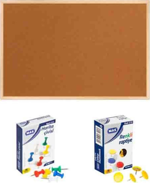 60X90 Cm Ahşap Çerçeve Mantar Pano + 1 Paket Harita Çivisi + 1 Paket Raptiye Pan116