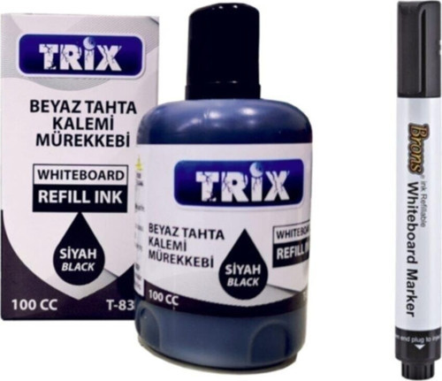 Doldurulabilir Beyaz Yazı Tahtası Kalemi Trix Mürekkep 100 Ml - Siyah Tkm