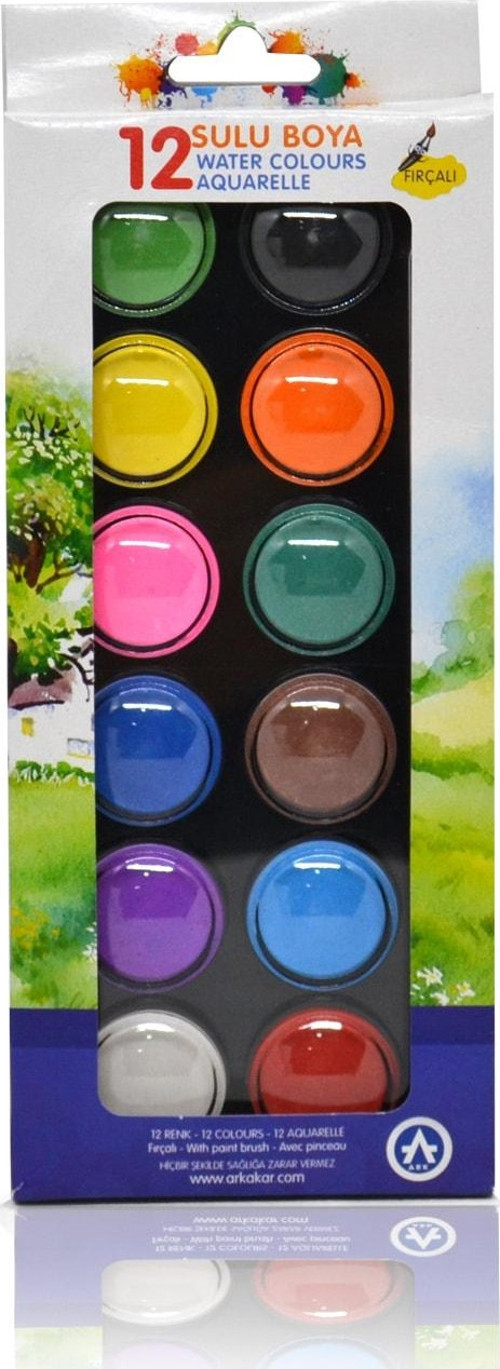 12 Renk Pastel Renklerde Sulu Boya ( Fırçalı )