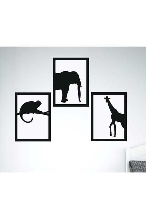 Fil Zürafa Maymun Duvar Tablo Seti
