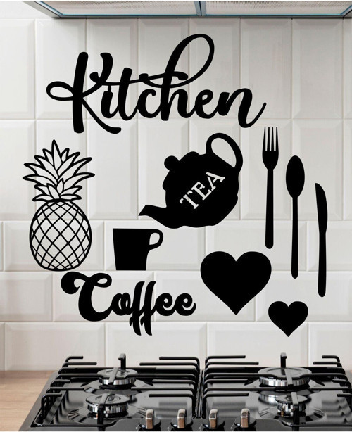 10 Parça Mutfak Coffee Kitchen Lazer Kesim Siyah Duvar Dekorasyon Ürünü