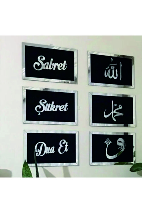 Silver Sabret Şükret Dua Et Allah Muhammed Ve Vav 6'Lı Set