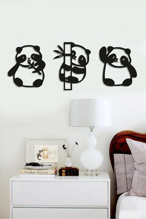 3'Lu Yavru Panda Duvar Dekoru - Duvar Süsü - Çocuk Odası Konsepti 50 X 22Cm